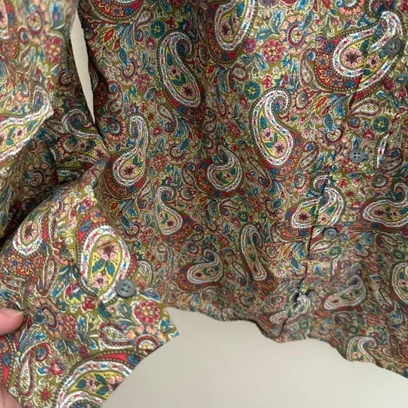 J. Crew Olive Green Slim Perfect Button Down Shirt in Liberty Lee Manor Paisley - Picture 9 of 13